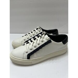 Tory Sport Leather Ruffle Sneaker Lace-Up White Navy Women's 8.5